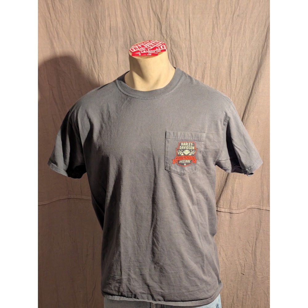 Harley Davidson Pocket T-Shirt Mens L Gray Madison WI Graphic Biker Tee